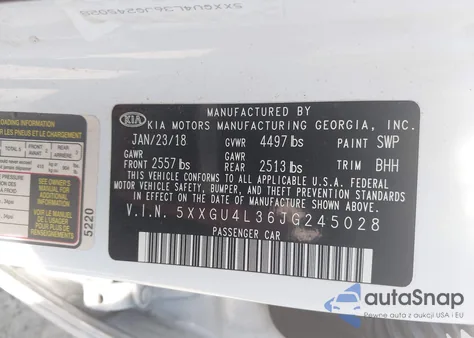 2018 Kia Optima Ex из США, поврежденный, VIN 5XXGU4L36JG245028